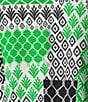 Multiples Slub Knit Georgette Geometric Multi Print Scoop Neck 3/4 Flounce Sleeve Fitted Top, Color:Geometric Multi - Image 4