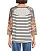 Multiples Slub Knit Multi Printed Scoop Neck 3/4 Raglan Sleeve Top, Color:Multi Print - Image 2