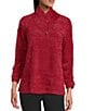 Multiples Soft Textured Striped Plush Rib Knit Wrap Collar 3/4 Bungee Sleeve Top, Color:Crimson - Image 1
