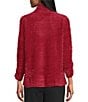 Multiples Soft Textured Striped Plush Rib Knit Wrap Collar 3/4 Bungee Sleeve Top, Color:Crimson - Image 2