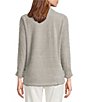 Multiples Soft Textured Striped Plush Rib Knit Wrap Collar 3/4 Bungee Sleeve Top, Color:Grey - Image 2
