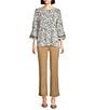 Multiples Solid 4-Way Stretch Ponte Elastic No-Waist Pintuck Pull-On Ankle Pants, Color:Tan - Image 3