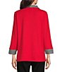 Multiples Solid Baby French Terry Plaid Quarter Zip Collar Band Cuff 3/4 Sleeve Top - Image 2