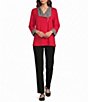 Multiples Solid Baby French Terry Plaid Quarter Zip Collar Band Cuff 3/4 Sleeve Top - Image 3
