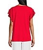 Multiples Solid Knit Jersey Scoop Neck Short Flutter Sleeve Fitted Top, Color:Fiery Red - Image 2