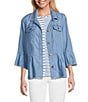 Multiples Solid Lyocell Point Collar 3/4 Flounce Sleeve Button Front Peplum Jacket, Color:Light Indigo - Image 1