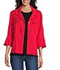 Multiples Solid Lyocell Point Collar 3/4 Flounce Sleeve Button Front Peplum Jacket, Color:Fiery Red - Image 1