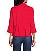 Multiples Solid Lyocell Point Collar 3/4 Flounce Sleeve Button Front Peplum Jacket, Color:Fiery Red - Image 2