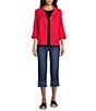 Multiples Solid Lyocell Point Collar 3/4 Flounce Sleeve Button Front Peplum Jacket, Color:Fiery Red - Image 3