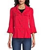 Multiples Solid Lyocell Point Collar 3/4 Flounce Sleeve Button Front Peplum Jacket, Color:Fiery Red - Image 4