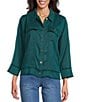 Multiples Solid Lyocell Point Collar 3/4 Sleeve Button-Front Jacket, Color:Deep Green - Image 2