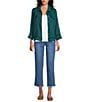 Multiples Solid Lyocell Point Collar 3/4 Sleeve Button-Front Jacket, Color:Deep Green - Image 4