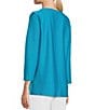 Color:Soft Turquoise - Image 5 - Solid Textured Knit Scoop Neck 3/4 Sleeve Decorative Button Front Top