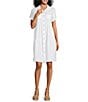 Multiples Solid Twill Point Collar Cap Sleeve Tiered Button Front Shirt Dress, Color:White - Image 1