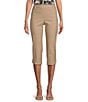 Color:Stone - Image 1 - Stretch Twill Wide Waistband Straight-Leg Pull-On Capri Pants