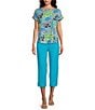 Color:Ocean - Image 3 - Stretch Twill Wide Waistband Straight-Leg Pull-On Capri Pants