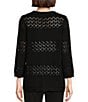 Color:Black - Image 2 - Sweater Knit 3/4 Sleeve Scallop Edge Open-Front Cardigan