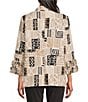 Multiples Textured Bark Cloth Patchwork Print Banded Collar 3/4 Sleeve Button Front Jacket, Color:Multi - Image 2