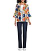 Multiples Textured Floral Multi Wire Collar 3/4 Sleeve Button-Front Jacket - Image 3