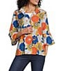 Multiples Textured Floral Multi Wire Collar 3/4 Sleeve Button-Front Jacket - Image 1