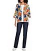 Multiples Textured Floral Multi Wire Collar 3/4 Sleeve Button-Front Jacket - Image 3