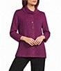 Multiples Textured Knit Cowl Neck 3/4 Sleeve Faux Button Novelty Top - Image 6
