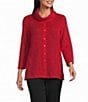 Multiples Textured Knit Cowl Neck 3/4 Sleeve Faux Button Novelty Top - Image 1