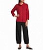 Multiples Textured Knit Cowl Neck 3/4 Sleeve Faux Button Novelty Top - Image 3
