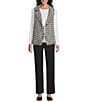 Multiples Textured Woven Checked Notch Collar Sleeveless Fitted Vest, Color:Multi - Image 4