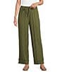 Multiples Textured Woven Slub Drawstring Fringe Band Cropped Coordinating Pants - Image 1