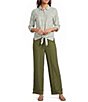 Multiples Textured Woven Slub Drawstring Fringe Band Cropped Coordinating Pants - Image 3