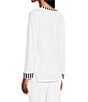 Multiples V-Neck 3/4 Sleeve Contrast Trim Sweater Knit Top, Color:White - Image 4