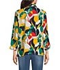 Multiples Woven Circle Multi Print Point Collar 3/4 Roll-Tab Sleeve Button-Front Crinkle Shirt - Image 2