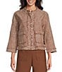 Multiples Woven Cross-Dyed Stand Collar 3/4 Sleeve Fitted Jacket - Image 3