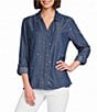 Multiples Woven Denim Point Collar Long Sleeve With Roll Tab Cuffed Shirt - Image 1