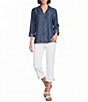 Multiples Woven Denim Point Collar Long Sleeve With Roll Tab Cuffed Shirt - Image 3