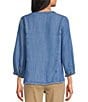 Multiples Woven Denim Split Round Neck 3/4 Sleeve Shirt - Image 2