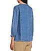 Multiples Woven Denim Split Round Neck 3/4 Sleeve Shirt - Image 4