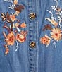 Multiples Woven Denim Split Round Neck 3/4 Sleeve Shirt - Image 6