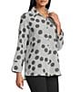 Multiples Woven Dot Print Point Collar 3/4 Turn-Up Sleeve Button Front Shirt - Image 1