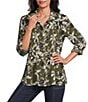 Multiples Woven Floral Multi Print Point Collar 3/4 Roll-Tab Sleeve Button-Front Crinkle Shirt - Image 1