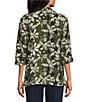 Multiples Woven Floral Multi Print Point Collar 3/4 Roll-Tab Sleeve Button-Front Crinkle Shirt - Image 2