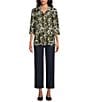 Multiples Woven Floral Multi Print Point Collar 3/4 Roll-Tab Sleeve Button-Front Crinkle Shirt - Image 3
