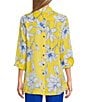 Multiples Woven Floral Point Collar 3/4 Turn-Up Sleeve Hi-Low Button Front Shimmer Shirt, Color:Multi - Image 2