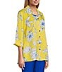 Multiples Woven Floral Point Collar 3/4 Turn-Up Sleeve Hi-Low Button Front Shimmer Shirt, Color:Multi - Image 3