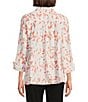 Multiples Woven Leaf Print Point Collar 3/4 Turn-Up Sleeve Button Front Fitted Shirt, Color:Multi - Image 2
