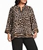 Multiples Woven Multi Animal Print Stand Collar 3/4 Sleeve Top - Image 1