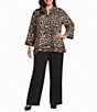 Multiples Woven Multi Animal Print Stand Collar 3/4 Sleeve Top - Image 3