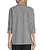 Multiples Woven Multi Plaid Check Print Point Collar 3/4 Roll-Tab Sleeve Button Front Shirt, Color:Black/White Print - Image 2