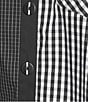 Multiples Woven Multi Plaid Check Print Point Collar 3/4 Roll-Tab Sleeve Button Front Shirt, Color:Black/White Print - Image 6